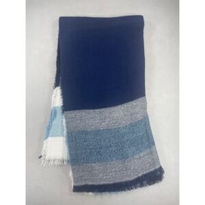 Yusoyu‎ Womens Blue Color Block Oversized Wrap Scarf Fringed Navy Cream